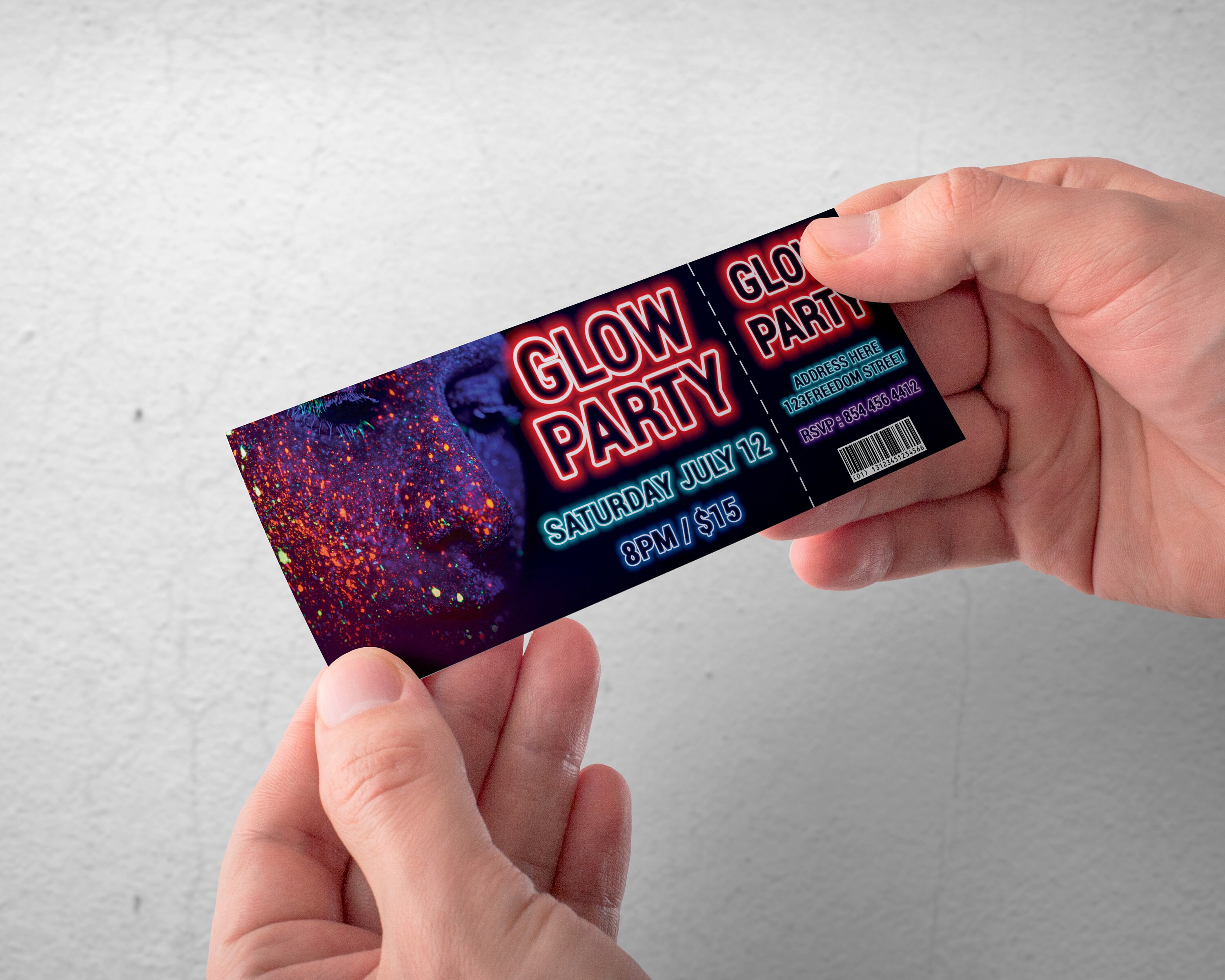 Glow in the dark tickets design neon party ticket club Etsy