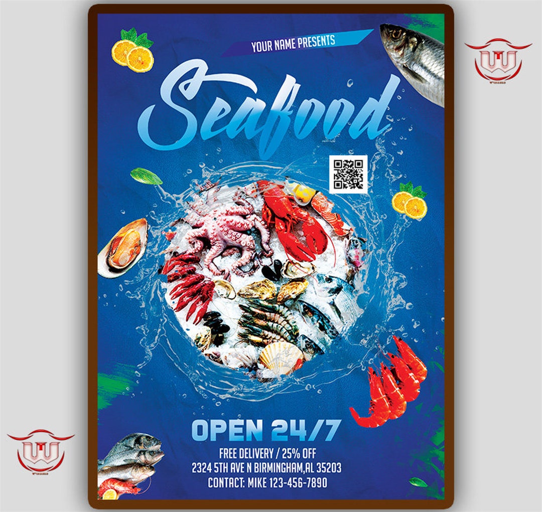 Seafood Flyer Seafood Festival Flyer Seafood Menu Seafood Etsy