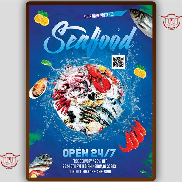 Seafood flyer, seafood festival flyer, seafood menu, seafood restaurant, seafood invitation, seafood invite, seafood shop, seafood party