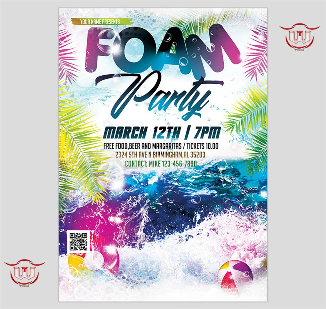 Foam Birthday Party Invitation, Foam Birthday Party Flyer, Foam Party
