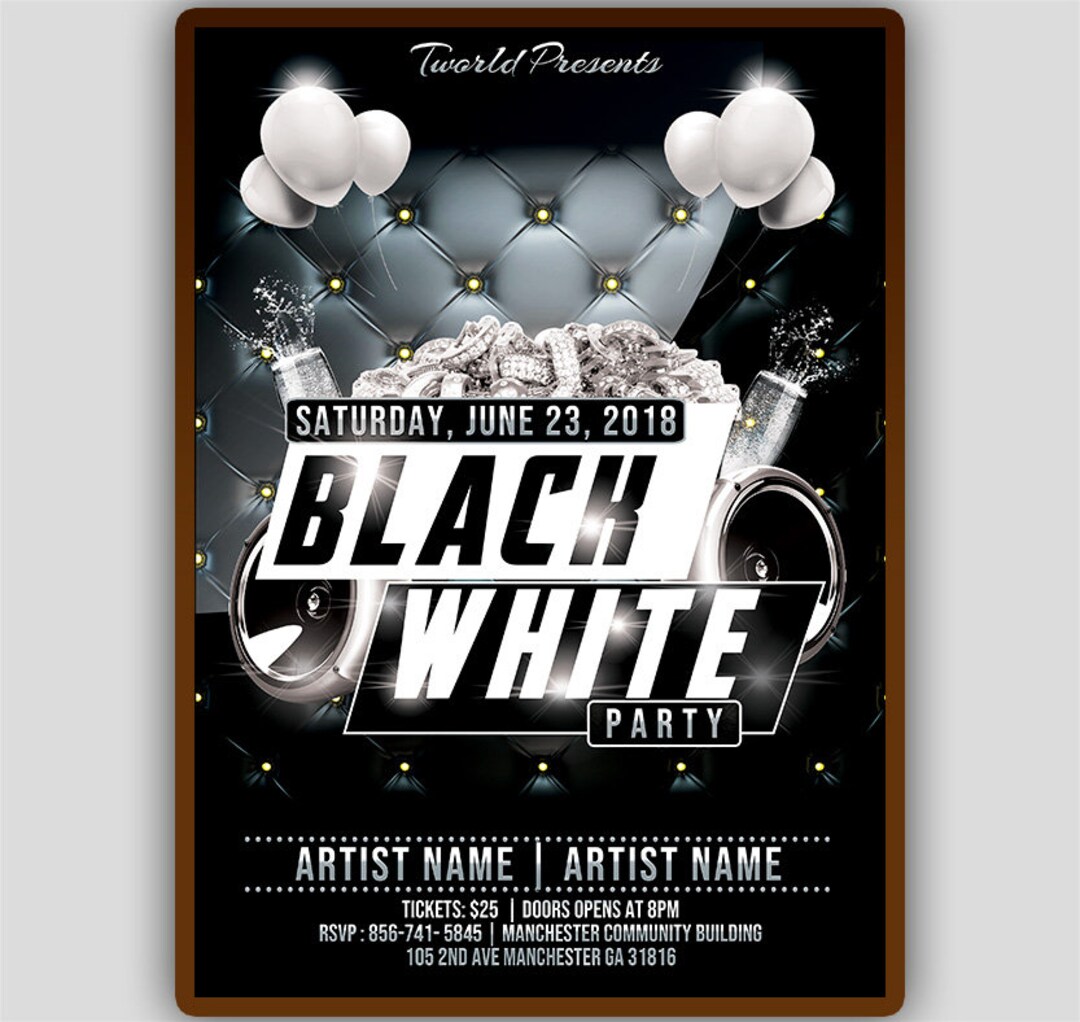 Black and White Party Invitation Template Black White Club Flyer, Black White Birthday Invite