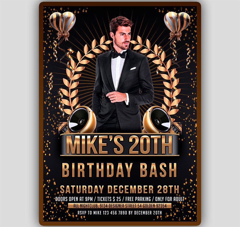 Men Birthday Party Invitation Adult Birthday Bash Invite Etsy