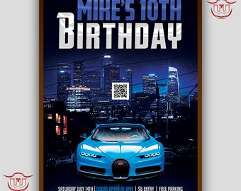 car birthday invitation, car race invitation, auto show flyer, sport car birthday flyer, car birthday party celebration, car race invitation