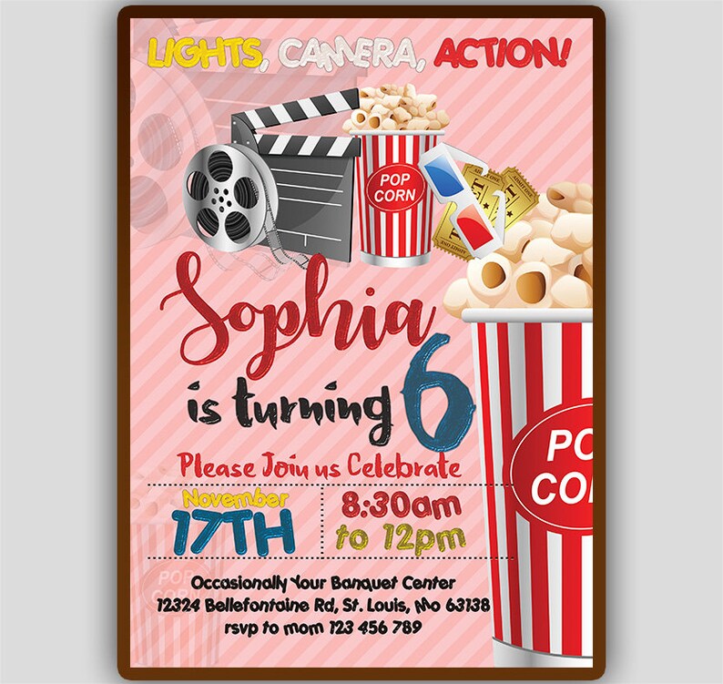 Movie Night Invitation Movie Birthday Party Invite Movie Etsy