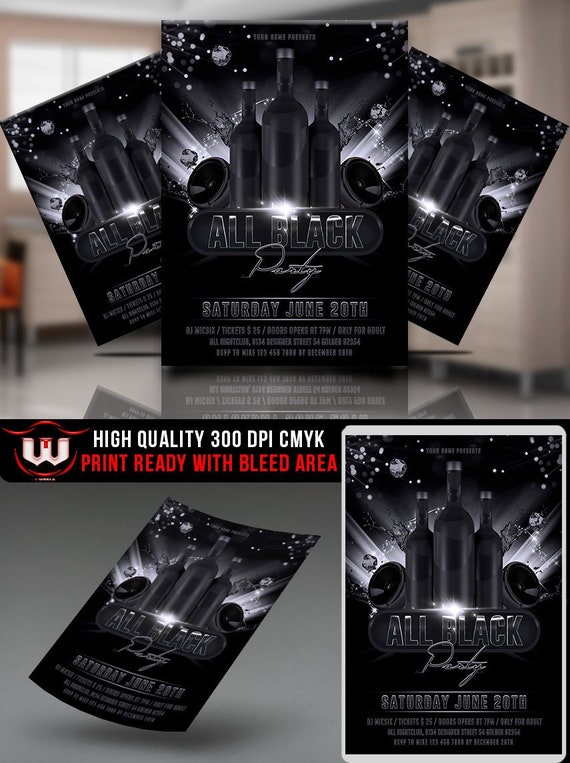 all black party invitation black party flyer black event party invites printable black night poster club party flyer design blackout all black flyer