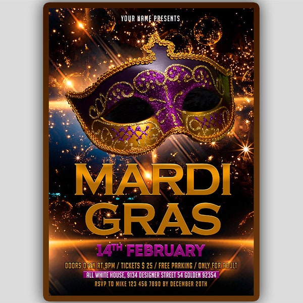 Invitation de mardi gras, flyer mardi gras, invitation à la fête de mascarade, flyer de mascarade, invitation d'anniversaire, bal masqué