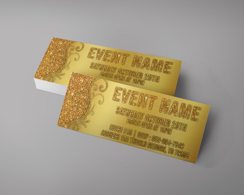Gold Glitter Event Tickets Design Wedding Ticket Gala Etsy