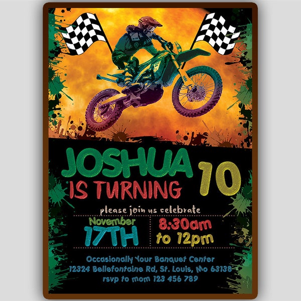 invitation de fête d'anniversaire de motocross, invitation de motocross, invitation de course extrême, invitation de thème de motocross