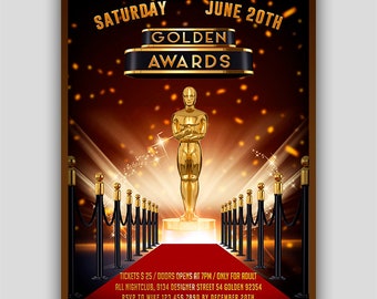 Awards ceremony flyer, awards invitation, awards party invite, music award flyer, awards night flyer, golden award flyer, stars night invite