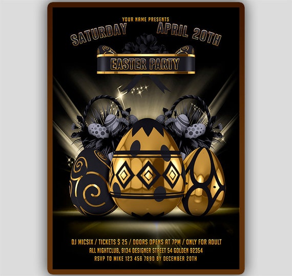 Easter Party Flyer Egg Hunt Invitation Happy Easter Etsy