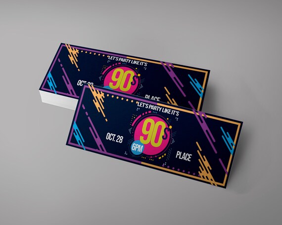 90 s event tickets design editable party ticket etsy