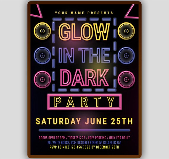 Glow In The Dark Invitation Glow In The Dark Flyer Glow In Etsy
