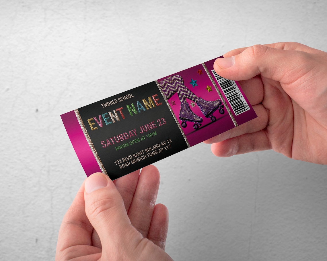 Roller Skate Ticket Roller Skating Invitation Roller Skate Etsy