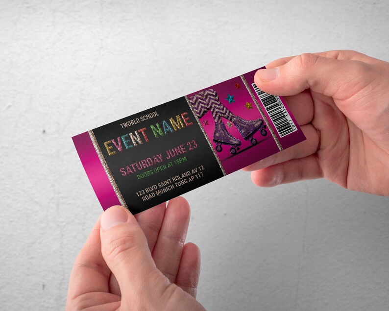 Roller Skate Ticket Roller Skating Invitation Roller Skate Etsy