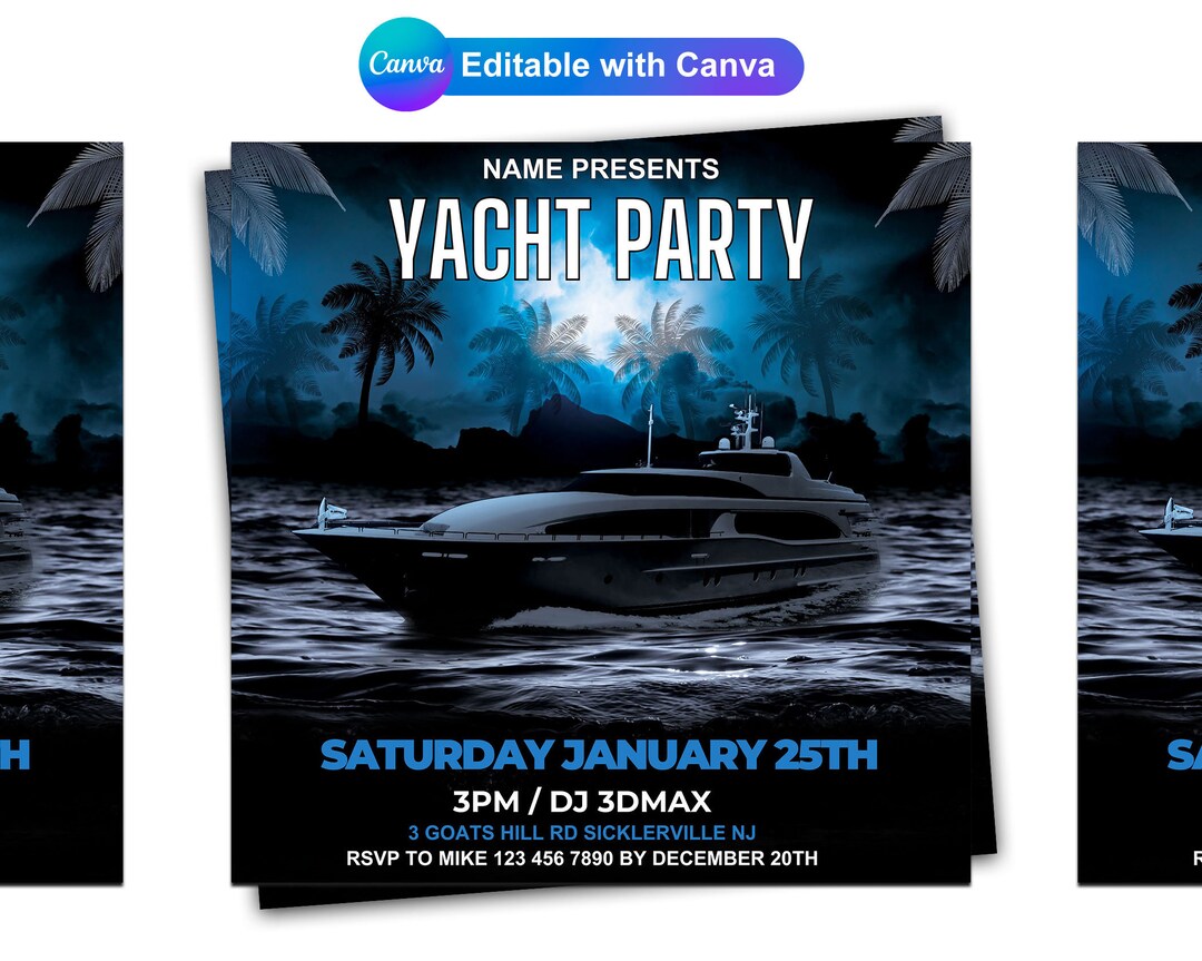 Editable Boat Birthday Party Invitation, Yacht Party Invitation, Yacht