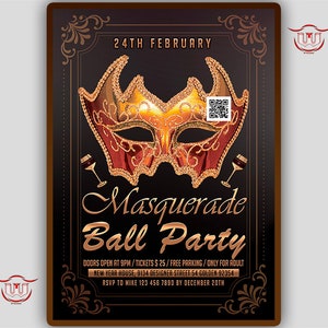 Masquerade ball party invitation, mardi gras party flyer, mask party invite, mardi gras carnival poster, mask event invitation image 1