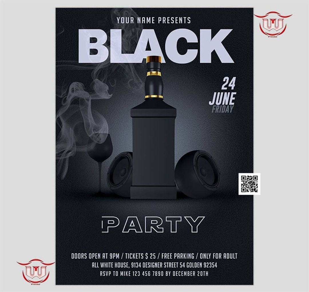 Blackout Party Flyer, Black Club Party Invitation, Black Party Flyer, Drinks Party Flyer, Black