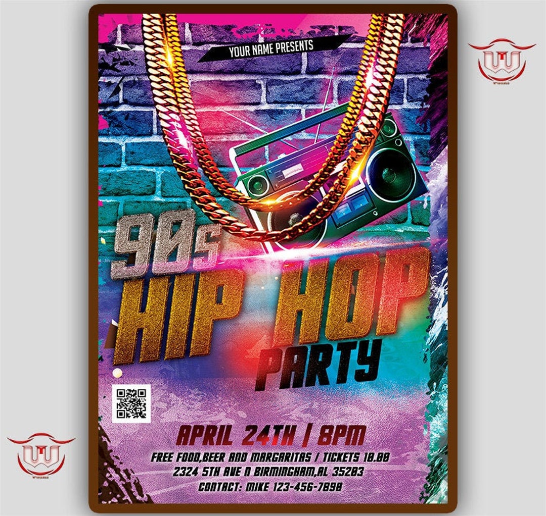 90's Hip Hop Party Invitation, 90s Hip Hop Party Flyer, Throwback 90s ...