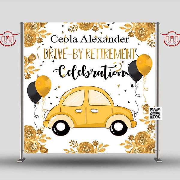 Gold and White Drive by Retirement Party Backdrop, Drive by Parade Photo Backdrop, Drive by Retirement Backdrop, Drive by Retirement Banner