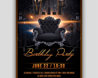 VIP lounge flyer, VIP birthday party flyer, black and gold birthday party flyer, luxury birthday party flyer, luxury night party flyer