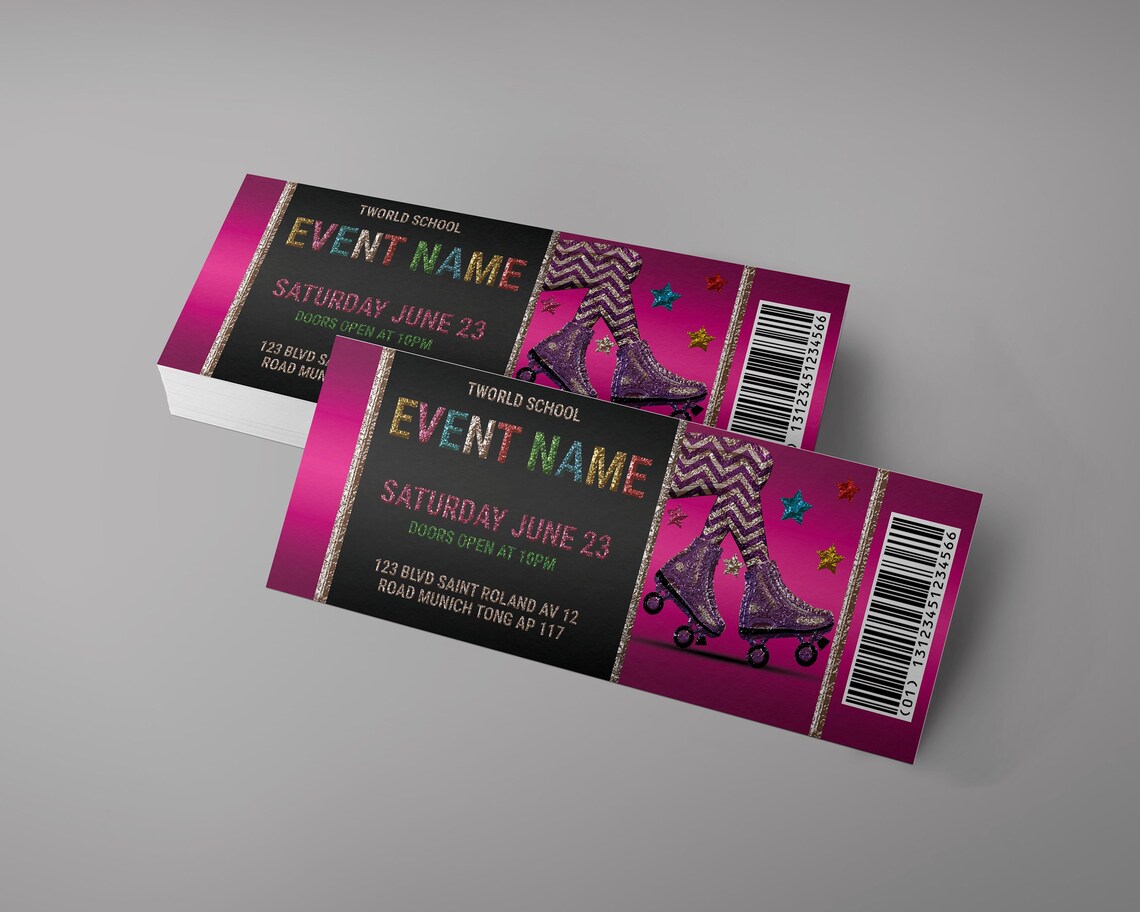 Roller Skate Ticket Roller Skating Invitation Roller Skate Etsy