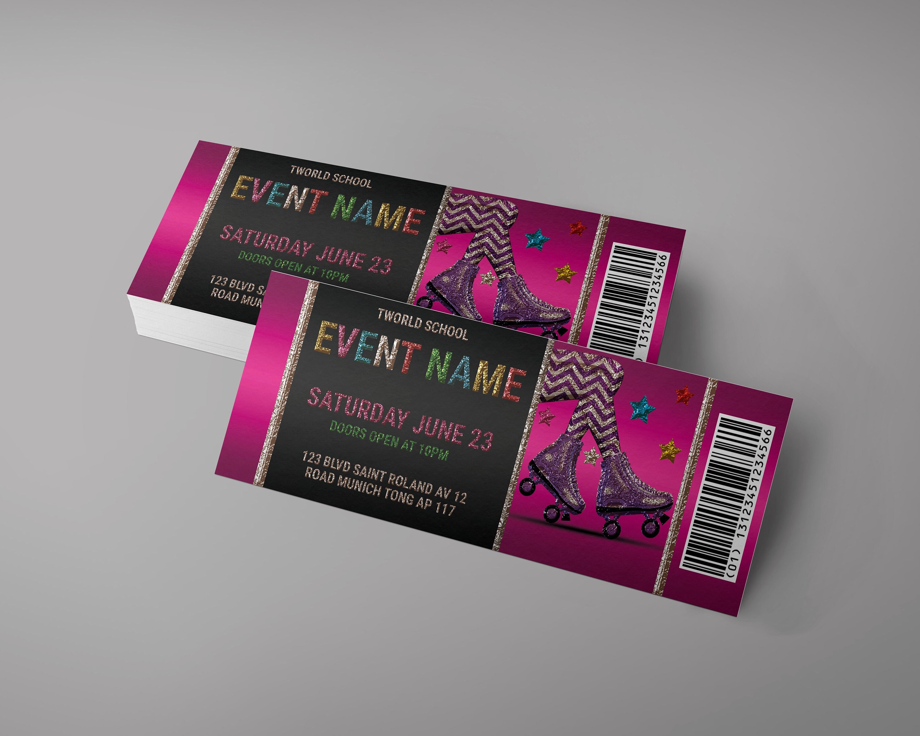 Roller Skate Ticket Roller Skating Invitation Roller Skate Etsy UK