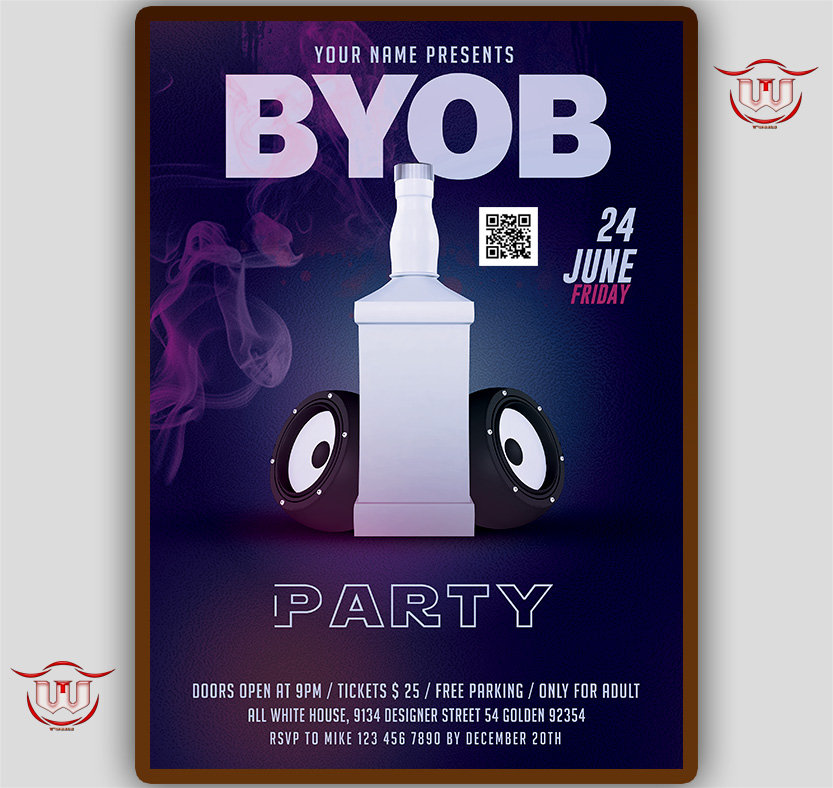 Bottles Party Flyerdrinks Party Invitation Blue Party Byob Etsy UK