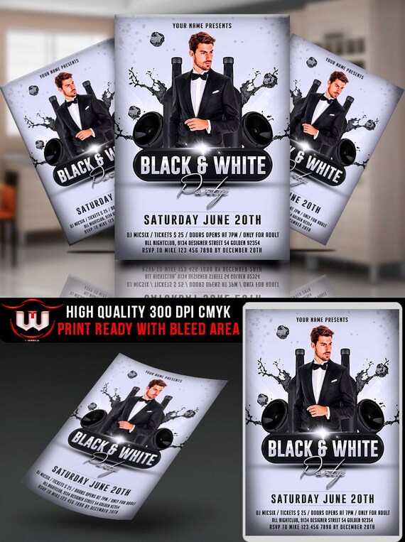 black and white party invitation template black white club flyer black white birthday invite black and white flyer club invitation black and white party flyer