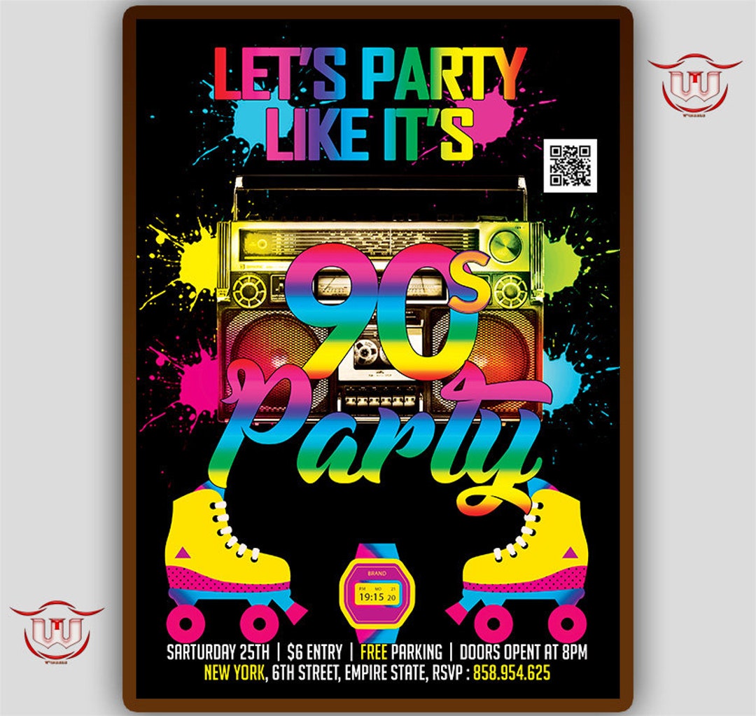 90's Party Invitation, 80's Party Invitation, 90s Roller Skate Party