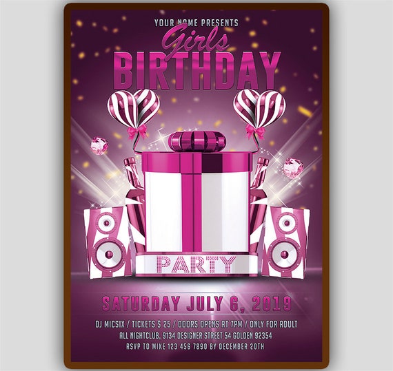 Ladies Birthday Party Flyer Girls Birthday Bash Invitation Etsy 日本