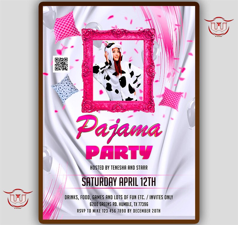 Pajama Party Invitation Pajama Birthday Invitation Pajama Etsy