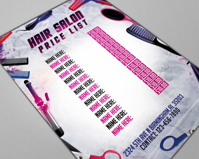 Hair Salon Price List Flyer Hairdressing Price List Flyer Etsy