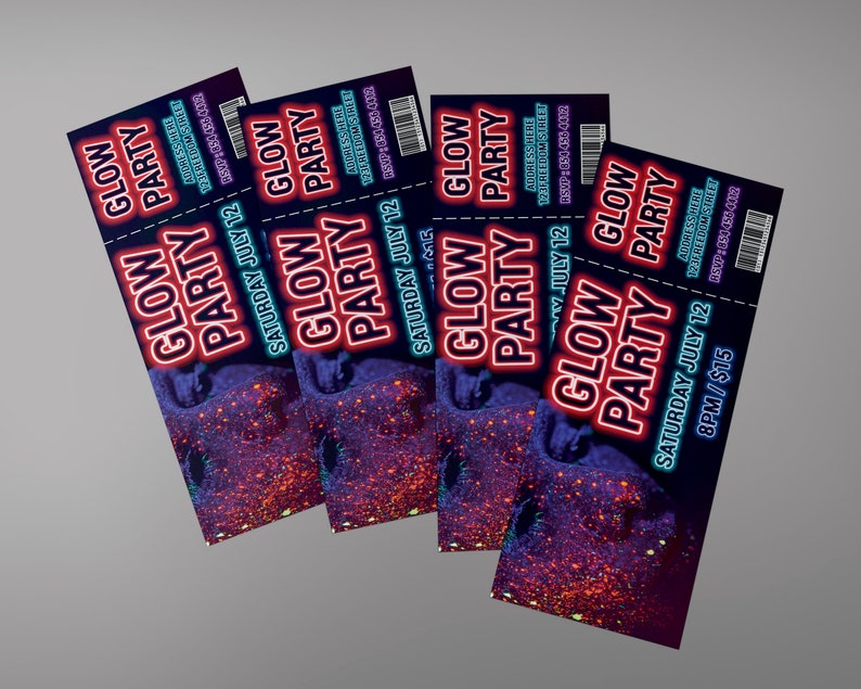 Glow in the Dark Tickets Design Neon Party Ticket Club Etsy