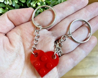 LEGO Heart Keychain Set - Made With Genuine LEGO® - Matching keychains, Gift Set for Couples, Best Friends - Boyfriend and Girlfriend