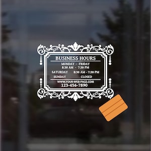 Calcomanía de horario comercial / Personalizable con el logotipo de su empresa / Calcomanía personalizada / Calcomanía de horario comercial / Horario de atención / Horario de oficina / Escobilla de goma