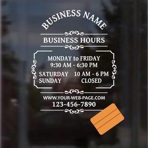 Calcomanía de horario comercial / Personalizable con el logotipo de su empresa / Calcomanía personalizada / Calcomanía de horario comercial / Horario de atención / Horario de oficina / Escobilla de goma