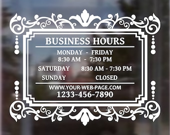 Store Hours Decal, Customized with your Business Hours | Custom Storefront Decal | Business Hours Sticker | Hours of Operation Decal |