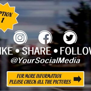 Social Media Decal, Facebook, Instagram, Twitter and computer cut vinyl for car rear window, storefront door and window sign for business.