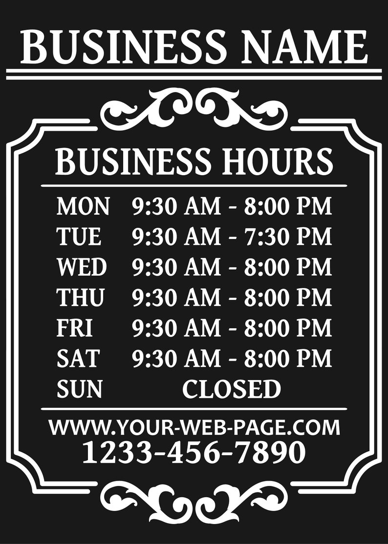 Store Hours Decal Customized With Your Business Hours Etsy
