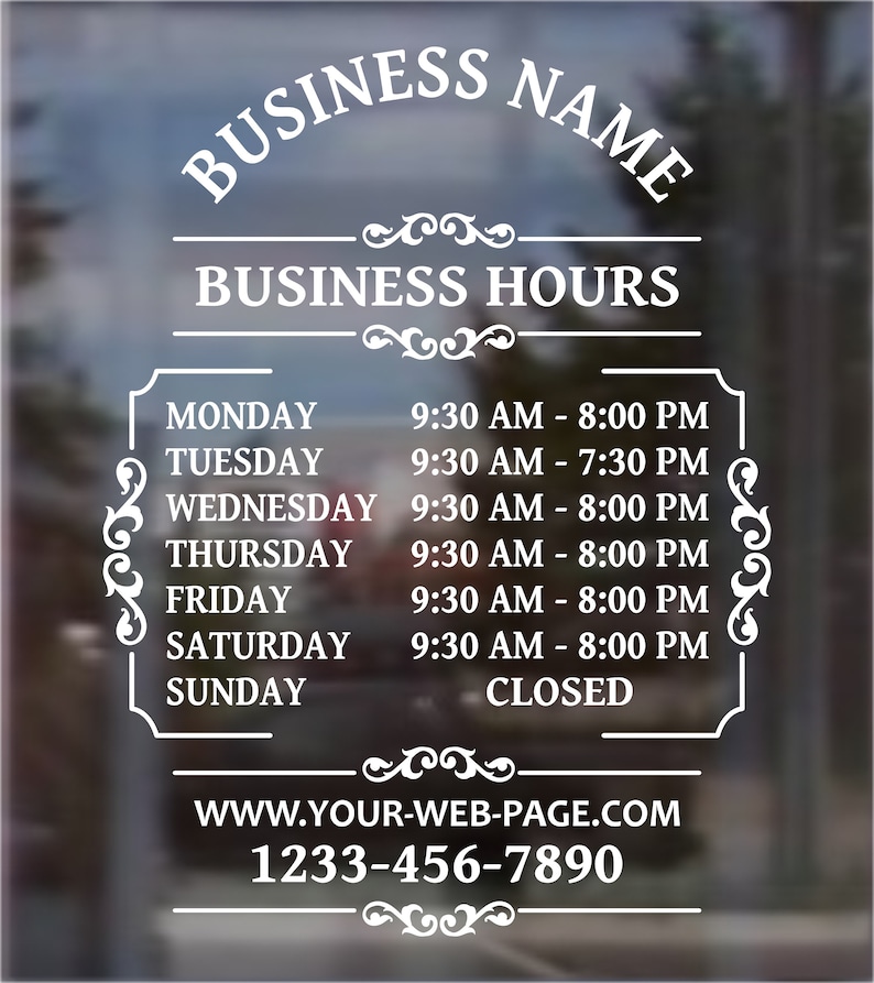 Store Hours Decal Customized with your Business Hours Etsy