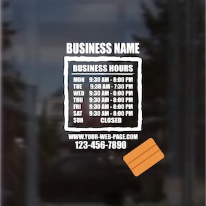 Calcomanía de horario comercial / Personalizable con el logotipo de su empresa / Calcomanía personalizada / Calcomanía de horario comercial / Horario de atención / Horario de oficina / Escobilla de goma