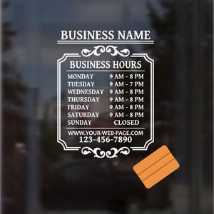 Calcomanía de horario comercial / Personalizable con el logotipo de su empresa / Calcomanía personalizada / Calcomanía de horario comercial / Horario de atención / Horario de oficina / Escobilla de goma