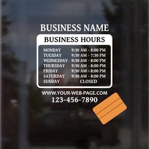 Calcomanía de horario comercial / Personalizable con el logotipo de su empresa / Calcomanía personalizada / Calcomanía de horario comercial / Horario de atención / Horario de oficina / Escobilla de goma
