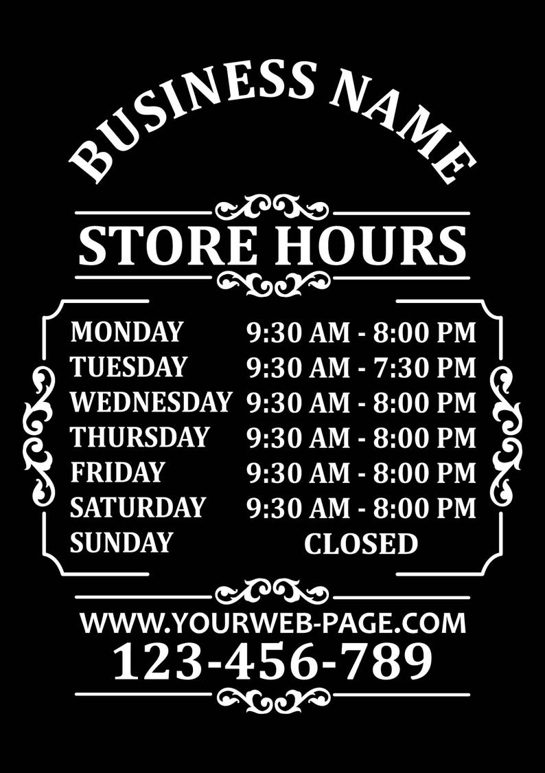 Store hours decal customized with your business hours etsy