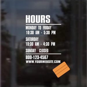 Calcomanía de horario comercial / Personalizable con el logotipo de su empresa / Calcomanía personalizada / Calcomanía de horario comercial / Horario de atención / Horario de oficina / Escobilla de goma