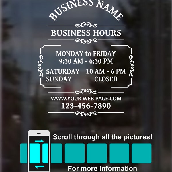 Business Hours Decal | Customizes with your Business Logo | Custom Decal | Store Hours Decal | Hours of Operation | Office Hours | Squeegee