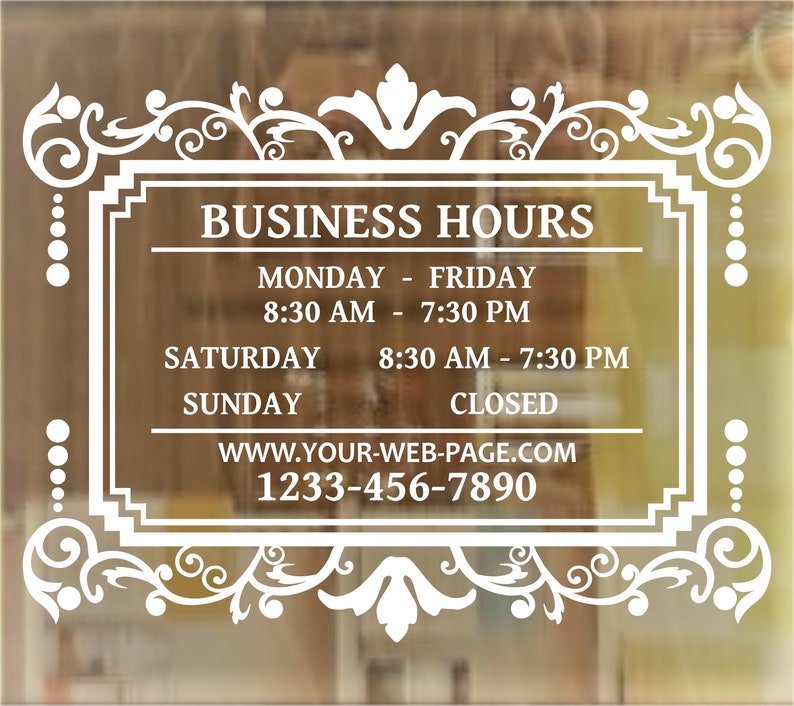 Store Hours Decal Customized With Your Business Hours Etsy