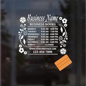 Business Hours Decal | Customizes with your Business Logo | Custom Decal | Store Hours Decal | Hours of Operation | Office Hours | Squeegee