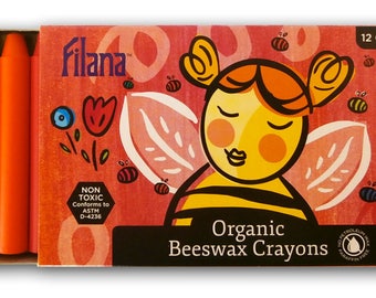FILANA (12 Sticks) - Organic Beeswax Crayons - Paraffin-Free - Natural and Non-Toxic - Brilliant Colors - Handmade in the USA