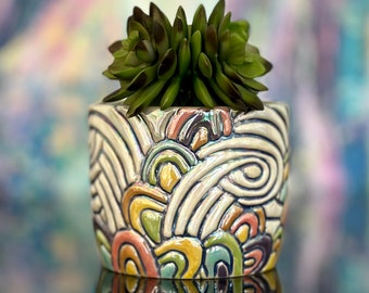 67S - Hand carved Planter -  Cactus, Succulent, Houseplant - No Drainage